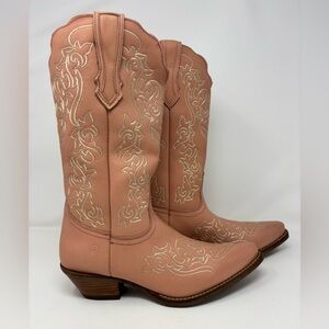 Dingo Cowboy Western Leather Boots Embroidered Snip Toe Peach Womens Size 8.5